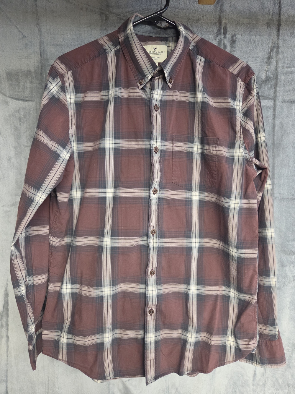 American Eagle Outfitters Men’s Long-Sleeve Plaid Shirt - Burgundy